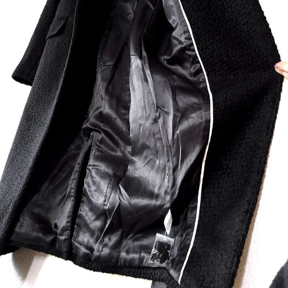 NEW L'Academie Boucle Wool Micha Long Coat Black Tailored Old Money Minimal XS - Picture 13 of 15